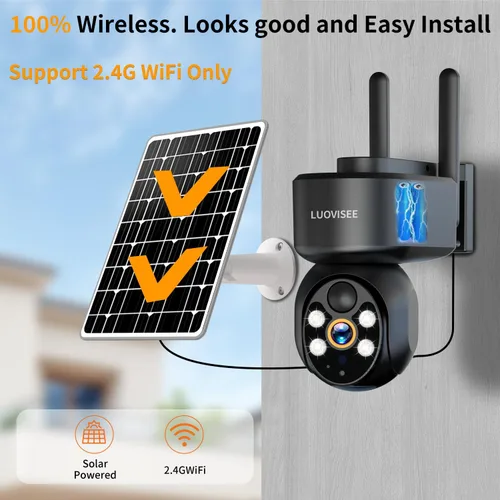 Vista 2 de Luovisee Cámara de seguridad solar 2K inalámbrica para exteriores, cámaras WiFi para seguridad del hogar alimentadas por batería, compatible