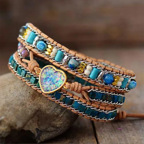Vista 3 de ZOSOJONA Pulsera envolvente para mujer, estilo bohemio, con cuentas de piedra de cristal de jaspe natural