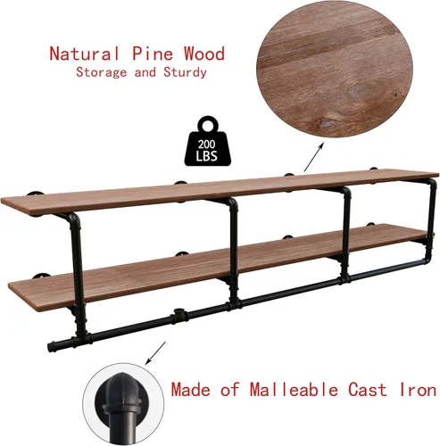 Vista 7 de Perchero para ropa de 72 pulgadas, para montar en la pared, con estante de madera real, perchero colgante resistente, barra para colgar multiusos