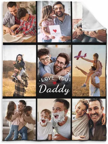 Vista 16 de InterestPrint Manta personalizada para papá de parte de hija e hijo, manta de cama personalizada con el texto "Best Dad Ever" con Love You Daddy, 7
