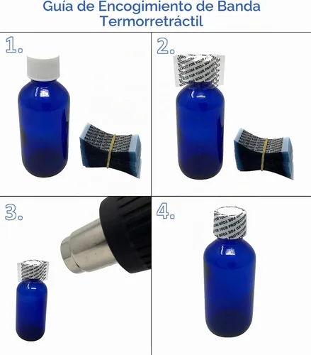 Vista 6 de Banda retráctil perforada negra de 1.772 x 2.047 in para botellas de salsa picante y otras botellas líquidas, se adapta a 3/4" a 1" de diámetro A)