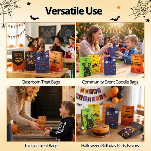 Vista 7 de Shintop 30 bolsas de regalo de Halloween con calcomanías, bolsas de papel