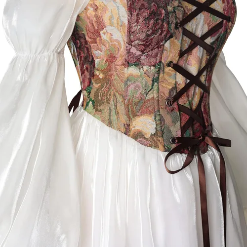 Vista 5 de NSPSTT Vestido renacentista blanco para mujer, disfraz medieval victoriano