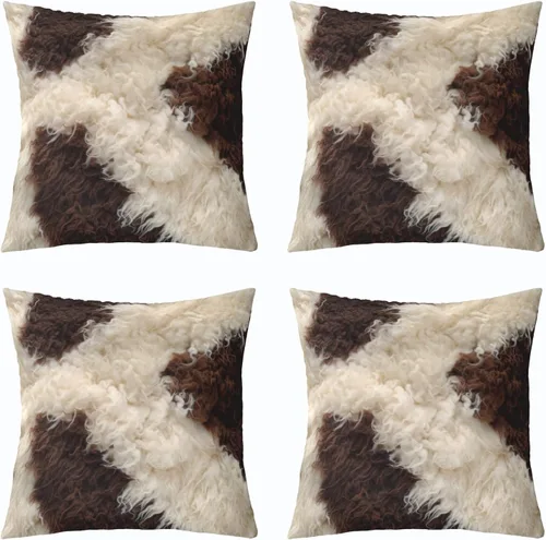 Vista 32 de Juego de 4 fundas de almohada con estampado de piel de vaca de 16 x 16 pulgadas, fundas de cojín de piel de vaca para sala de estar, dormitorio