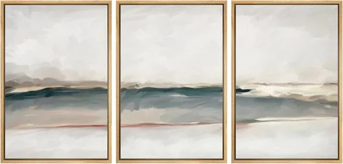 Vista 122 de SIGNWIN Lienzo enmarcado para pared, juego de arte abstracto de serenidad costera, ilustraciones abstractas junto al mar, arte moderno, decorativo