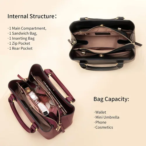 Vista 2 de Bolso de mano con asa superior con costuras de cuero para mujer, bolso cruzado