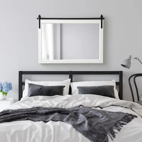 Vista 4 de Kate and Laurel Skylan - Espejo de pared decorativo de madera con marco de granja, 38 x 27 pulgadas, blanco y negro; espejo de pared de transición 0
