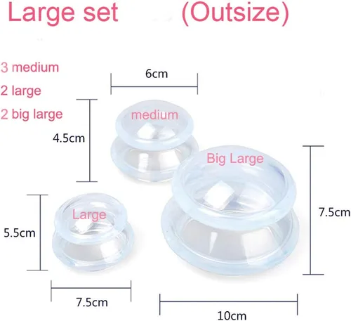 Vista 3 de 否 Koukone - Juego de 7 vasos de silicona para terapia de ventosas transparentes para terapia de ventosas médicas al vacío y tazas de masaje