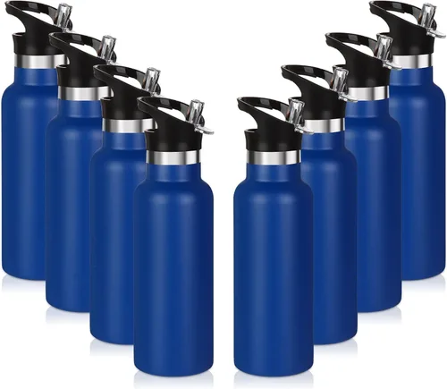Vista 27 de Volhoply Botella de agua aislada para niños de 17 onzas, botellas de agua de acero inoxidable con tapa con pajilla, botella de agua de metal al