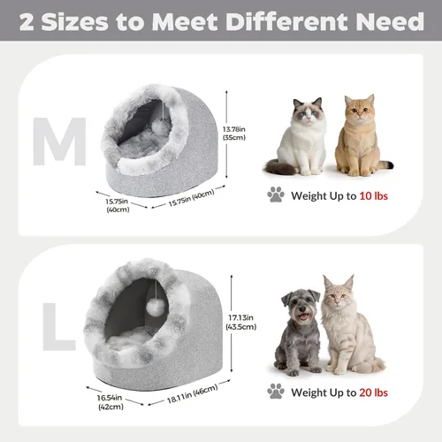 Vista 9 de Avont Cueva de cama para gatos de interior, semi-cerrada con cojín lavable