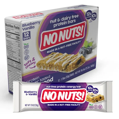 Vista 3 de ¡No Nuts! Barras de proteínas veganas 100% sin nueces, sin lácteos, arándanos y vainilla, orgánicas, kosher, sin huevos, sin OGM y sin lácteos