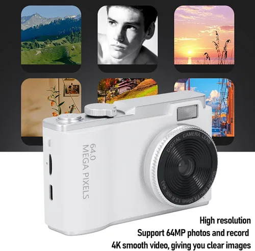 Vista 2 de Cámara digital 4K, pantalla de 2.4 pulgadas, zoom de 16X, videocámara de video de 64 MP, cámara para selfie, cámara de apuntar y disparar, cámara