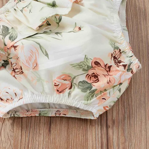 Vista 7 de TBUIALL Mameluco de color sólido estampado a rayas con cuello redondo y estampado floral para bebé niña