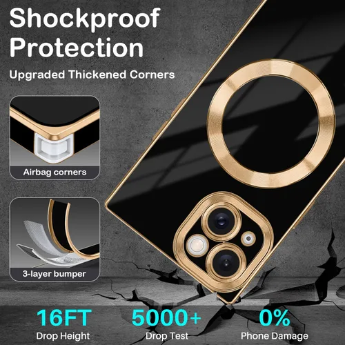 Vista 5 de Funda magnética para iPhone 15 compatible con Magsafe, TPU suave plateado a prueba de rayones con lente totalmente cubierta compatible con carga