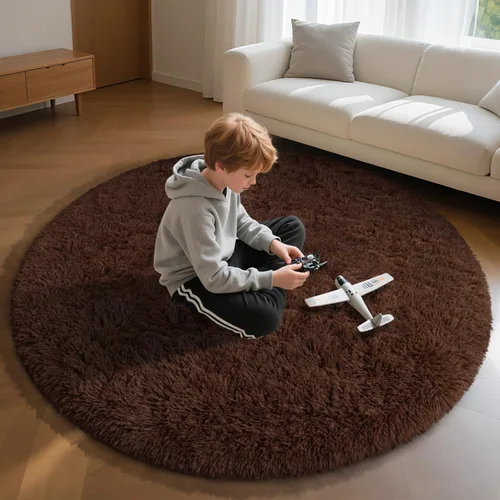 Vista 47 de EVOIONOS Alfombra Redonda Negra para Dormitorio, 4x4 Pies Alfombra de Área Circular Suave y Esponjosa para Sala de Estar, Alfombra Circular de Felpa
