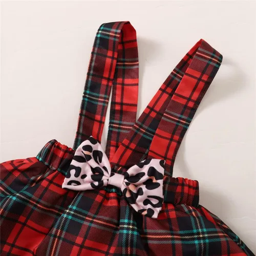 Vista 8 de Vedext Conjunto de ropa de Navidad para recién nacido mameluco de Navidad falda a cuadros con tirantes diadema