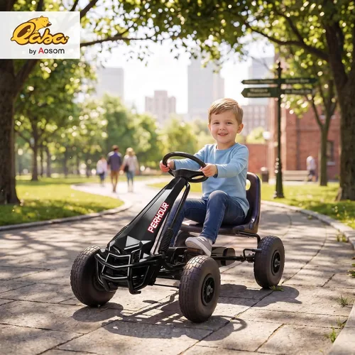 Vista 2 de Qaba Go Kart - Pedal de 4 ruedas para niños, asiento ajustable para niños Negro