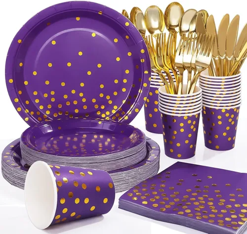 Vista 8 de 175 platos y servilletas azules para fiestas, decoraciones de fiesta azules y doradas para 25 invitados, platos de papel azul rey para decoraciones