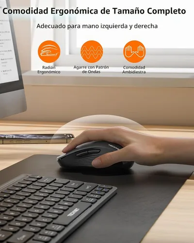 Vista 7 de TECKNET Ratón Bluetooth inalámbrico de 3 dispositivos con rueda de desplazamiento de 4 vías gris Metal Scroll Wheel, Silent Click, Ambidextrous