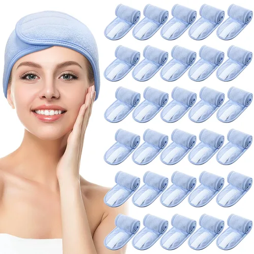 Vista 15 de Hoteam Paquete de 30 diademas de spa, esteticista facial para mujeres, ajustable, maquillaje, deportes, ducha, toalla elástica con cinta (negro)