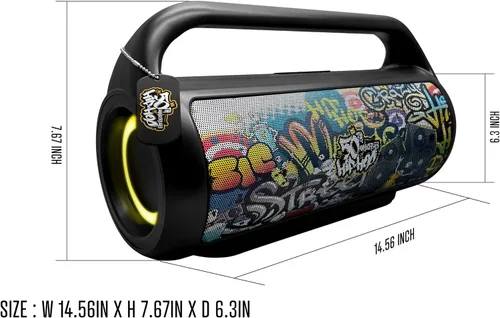 Vista 6 de Altavoces Bluetooth, altavoz inalámbrico portátil de 40 W de potencia máxima Boombox con luces de sonido HD, resistente al agua, tiempo