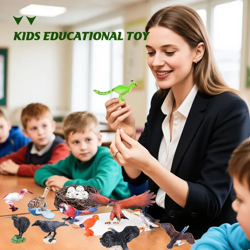 Vista 6 de SIENON Juego de 23 piezas de pájaros realistas, figuras surtidas de aves de vida silvestre con nido, cuervo, kiwi, avestruz, guacamayo, halcón