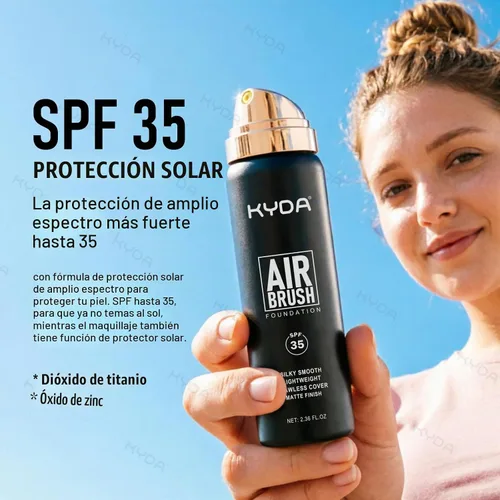 Vista 2 de KYDA AirBrush Foundation Spray, Bruma de maquillaje para base sedosa, Cobertura impecable para un acabado nude cremoso y suave, Fórmula duradera