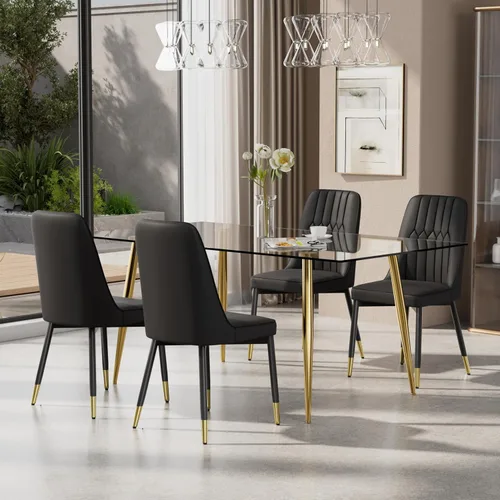 Vista 9 de Juego de mesa de comedor moderno de 51 pulgadas para 4, juego de sillas de mesa de cocina de vidrio para 4, mesa de cocina rectangular con 4 sillas