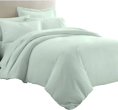 Vista 5 de Royal Tradition Juego de ropa de cama de viscosa de bambú sólido de 7 piezas, funda de edredón y fundas de almohada con sábanas, color beige