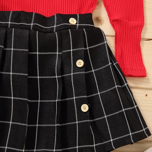 Vista 4 de 2 PCS Baby Girls Sweater Plaid Pleated Skirt Outfits Turtleneck Rib Knitwear Set Casual Clothes Set Toddler Kids