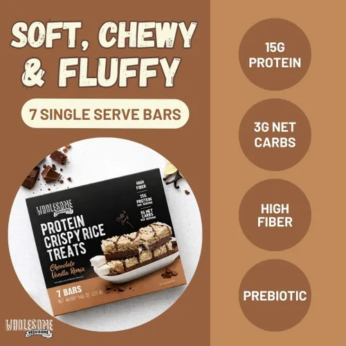 Vista 3 de Barritas de Arroz Crujiente de Proteína, 15g de Proteína, 3g-7g de Carbohidratos Netos, Bajo en Carbohidratos, Esponjoso, Suave, Gomoso, Sin Gluten