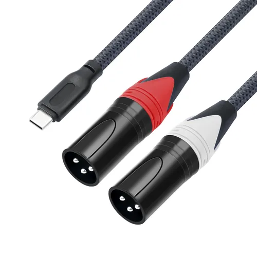 Vista 8 de Cable de audio USB C a doble XLR macho de 3.3 pies,Cable amplificador de potencia estéreo macho USB C a 2 XLR, conexión USB c para teléfono móvil