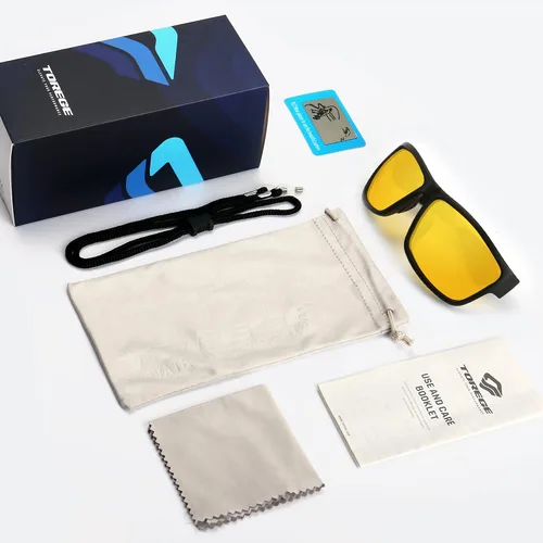 Vista 6 de TOREGE Gafas de sol deportivas polarizadas para hombres y mujeres, para ciclismo, correr, golf, pesca, gafas de sol TR26 Marco negro y lente nocturna