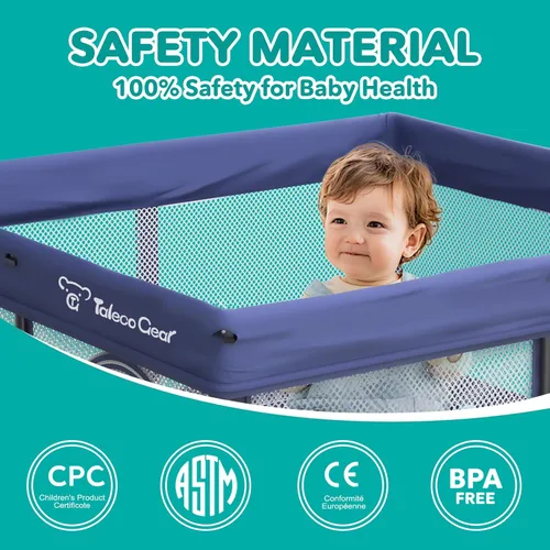 Vista 2 de Corralito plegable para bebés y niños pequeños, patio de juegos portátil de 50 x 50 pulgadas, corralito de juego plegable con paspartú, malla