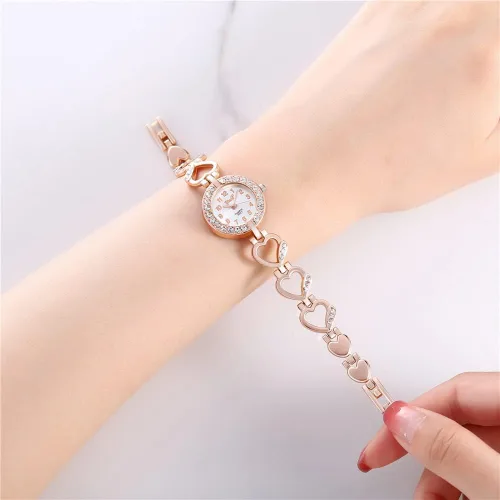 Vista 9 de Reloj con incrustaciones de diamantes de aleación para mujer, con forma de corazón, relojes de vestir, relojes de pulsera de cuarzo para mujer