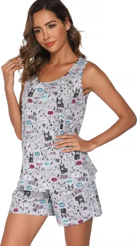 Vista 2 de ENJOYNIGHT - Conjunto estampado de pijama con parte superior sin mangas y pantalones cortos, para mujer