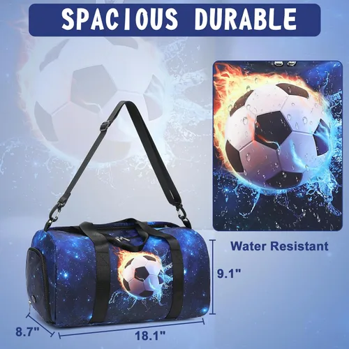 Vista 5 de CAMTOP Bolsa de viaje para mujeres y niñas, bolsa de mano deportiva para gimnasio y fin de semana, B-Fútbol, Bolsa de lona de fútbol infantil