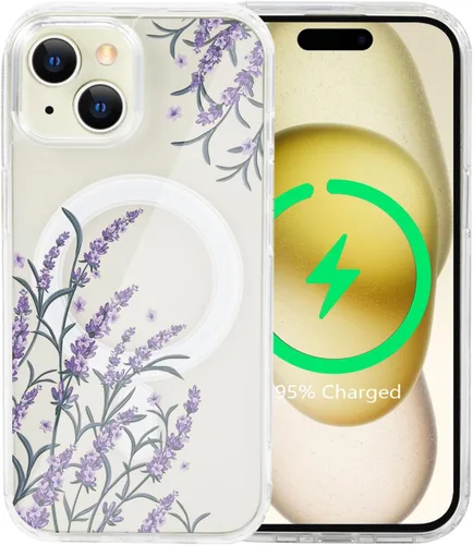 Vista 20 de Funda magnética de flores para iPhone 15 [compatible con MagSafe] Bonito patrón floral transparente a prueba de golpes