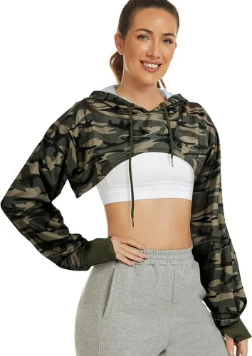Vista 2 de Kissonic Sudaderas con capucha de manga larga para mujer, atléticas, recortadas, sudaderas casuales