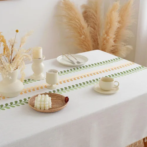 Vista 3 de AMZALI Mantel cuadrado de lino de algodón con bordado de hojas, diseño para granja, con borlas, sin arrugas, cubierta de mesa para decoración