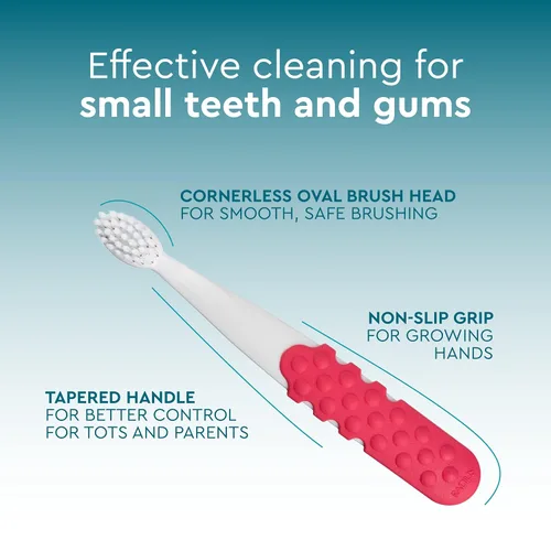 Vista 3 de RADIUS Totz Plus Brush - Cepillo de dientes para niños, sedoso, suave, sin BPA, aceptado por la ADA, diseñado para dientes delicados y encías