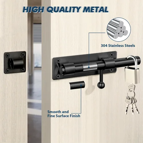 Vista 5 de Alise Cerradura de perno deslizante resistente de 6 pulgadas, cerradura de acero inoxidable SUS304, cerradura de puerta de seguridad para valla