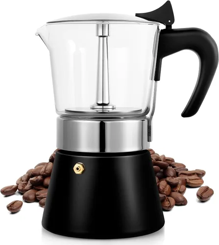 Vista 9 de Cafetera Moka Eléctrica de Aluminio Plateado, Cafetera de Espresso de 3 o 6 Tazas con Placa de Reducción de Dosis