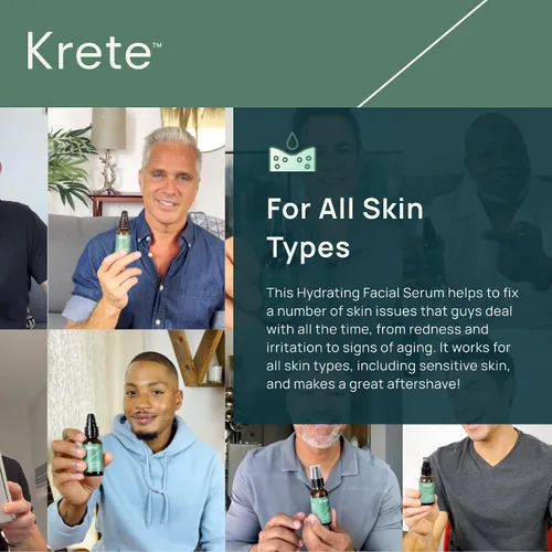 Vista 5 de KRETE Suero facial hidratante de 30 segundos para hombres, ayuda con la apariencia del envejecimiento, arrugas, bolsas de ojos y enrojecimiento.