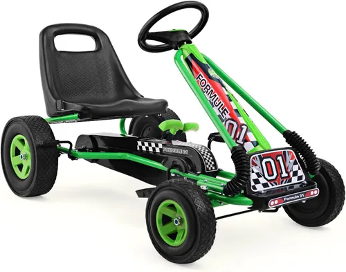 Vista 10 de HONEY JOY Pedal Go Kart, Go Kart de Pedal de 4 Ruedas para Niños Pequeños, Juguete de Coche de Pedal de Carreras, Adelante/Atrás, Asiento