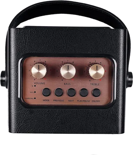 Vista 8 de Fuse Andle - Altavoz Bluetooth retro vintage con mango de cuero vegano, altavoz portátil con conexión para teléfono inteligente, entrada USB y AUX