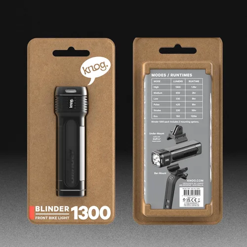 Vista 6 de Knog Blinder 1300 - Luz de bicicleta de 1300 lúmenes con diseño compacto CNC, 6 modos de luz, recargable USB-C, impermeable IP67, indicador