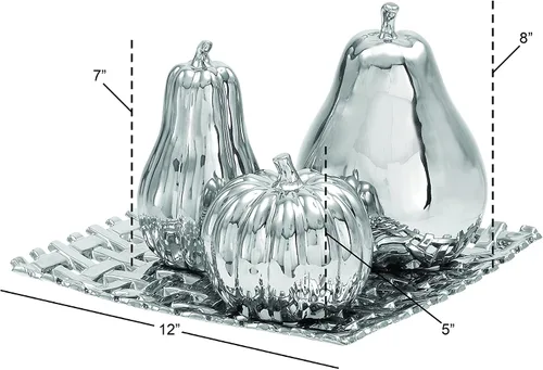 Vista 6 de Deco 79 Escultura decorativa de frutas de cerámica, pera, calabaza y calabaza, estatuas de decoración del hogar con placa de rejilla decorativa