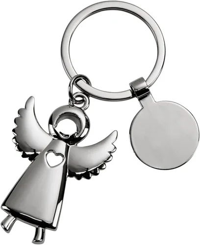 Vista 2 de Regalos creativos Llavero de ángel de pie con etiqueta de grabado, plateado