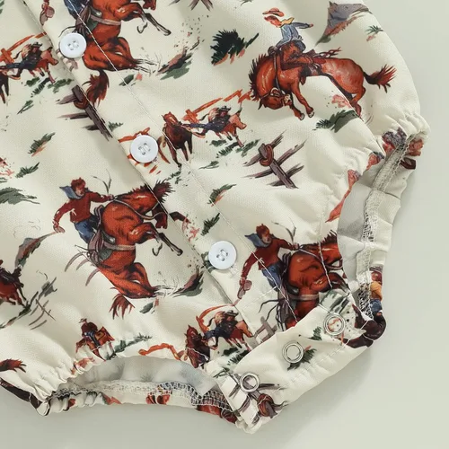Vista 5 de Lamuusaa Ropa occidental para bebé, camisa de manga corta, con botones, camisa con estampado de vaca, mameluco de verano de 0 a 18 meses